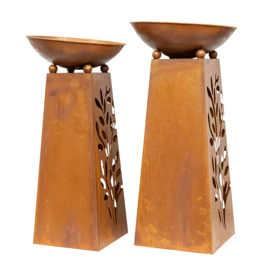 Set 2 Nested Tapered Pillar Rust 'Leaves' Planters 83cm, 77cm - Image 2
