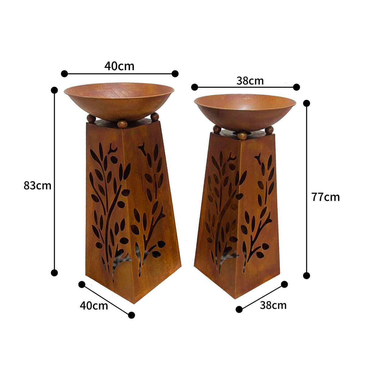 Set 2 Nested Tapered Pillar Rust 'Leaves' Planters 83cm, 77cm - Image 5