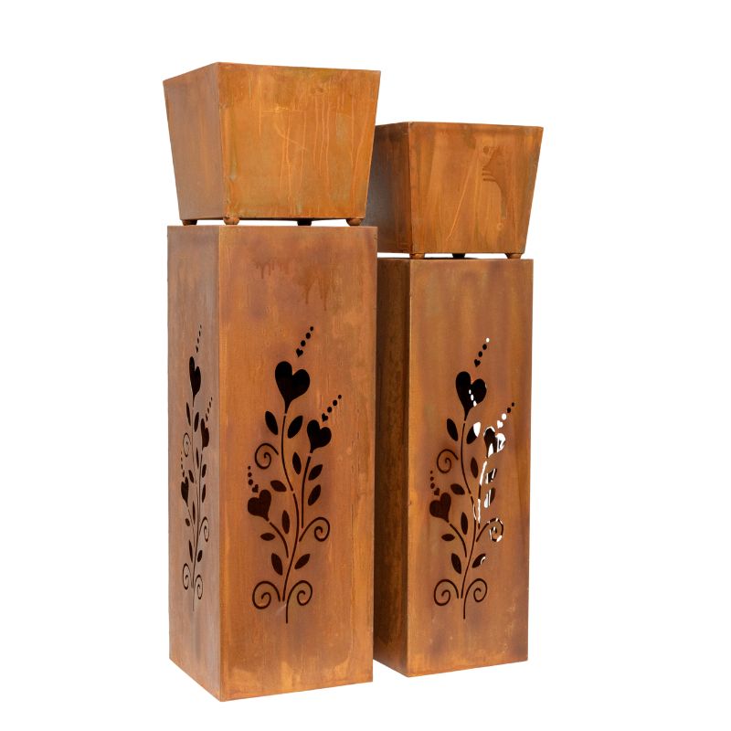 Set 2 Nested Square Pillar Rust 'Hearts' Panters 93cm, 86cm - Image 2