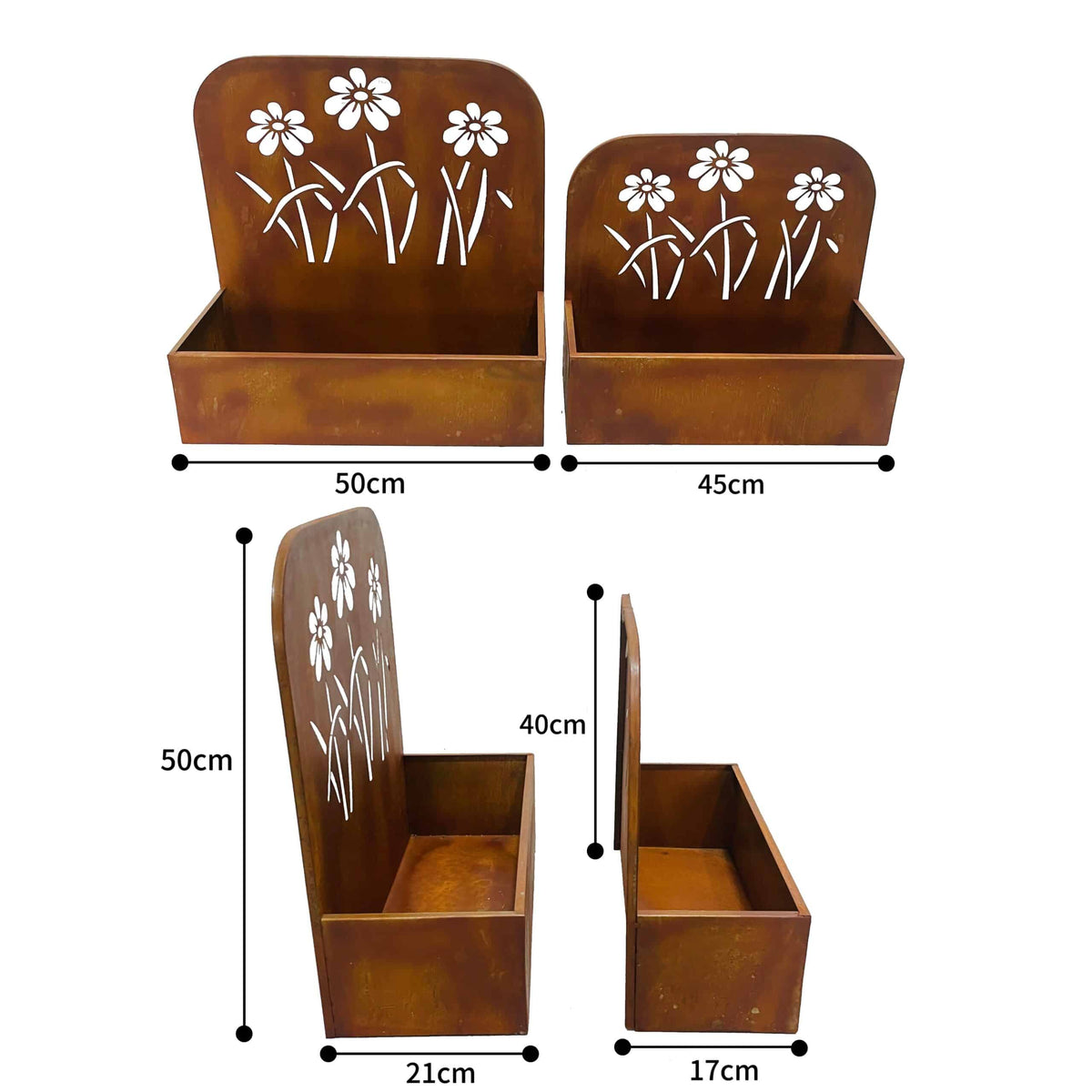 Set 2 Nested Rust 'Flowers' Wall / Floor Planters 50cm, 45cm - Image 5