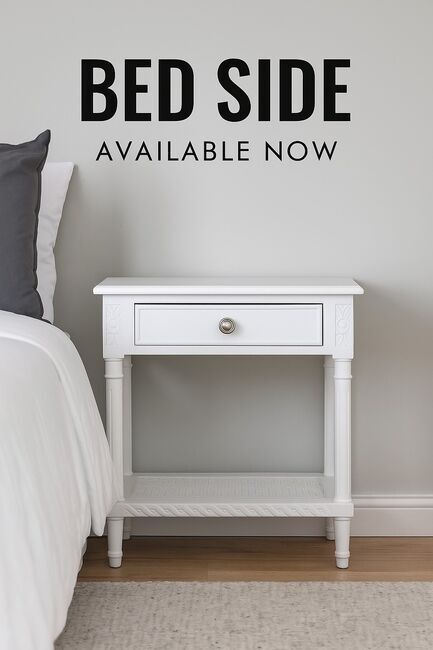 Polo Side Table / Bedside White with Shelf 60cm