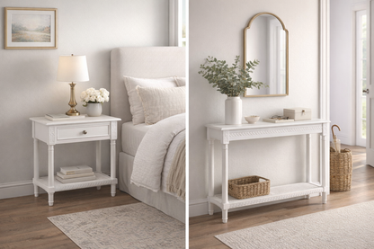 Polo Side Table / Bedside White with Shelf 60cm