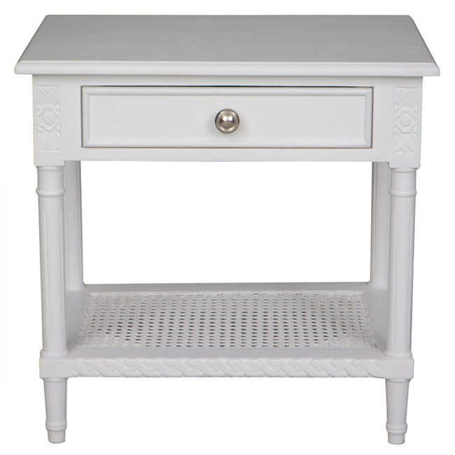 Polo Side Table / Bedside White with Shelf 60cm