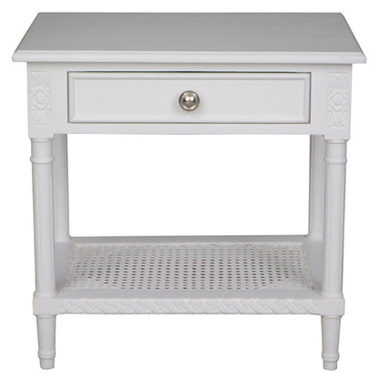 Polo Side Table / Bedside White with Shelf 60cm