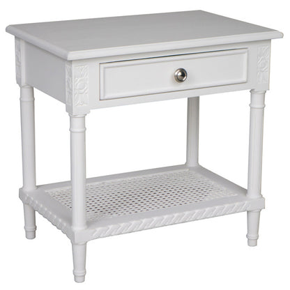 Polo Side Table / Bedside White with Shelf 60cm