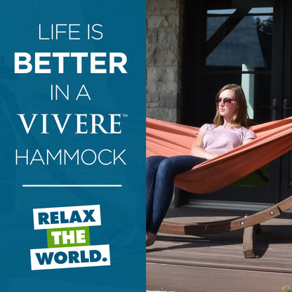 Vivere Double Sunbrella Hammock with Solid Pine Stand (260cm) - Coral