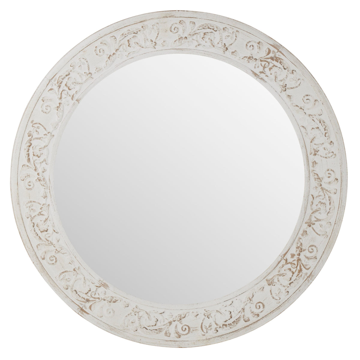 Fleur Carved White Wood Frame Mirror 70cm