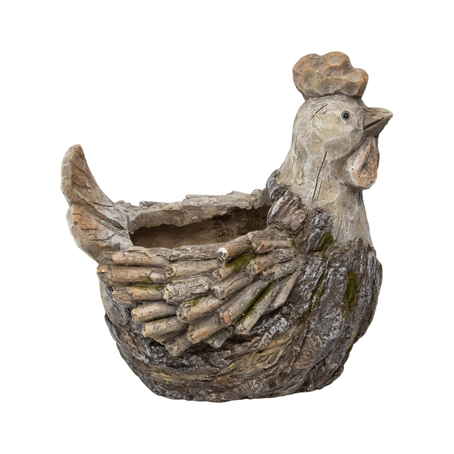 Rustic Rooster Planter w Hole & Plug 31cm - Image 3