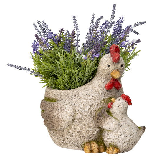 Chicken With Chick Planter W  Hole & Plug 37x29cm - Image 2