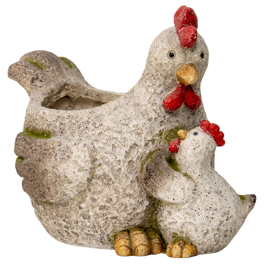 Chicken With Chick Planter W  Hole & Plug 37x29cm