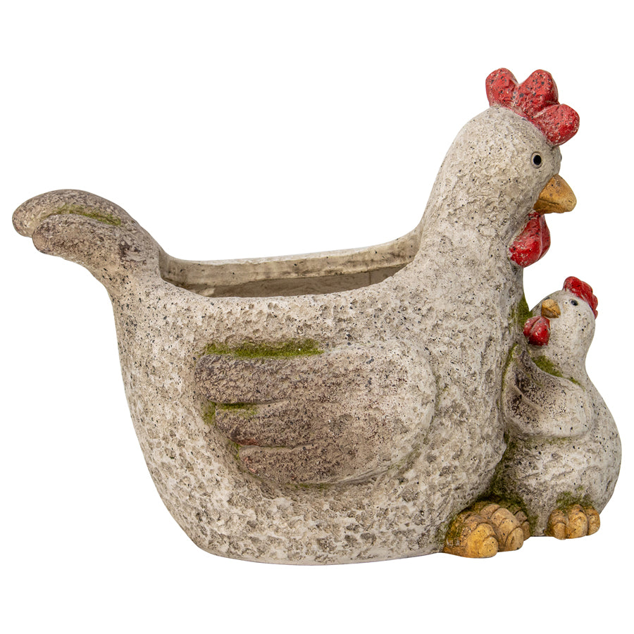 Chicken With Chick Planter W  Hole & Plug 37x29cm - Image 4