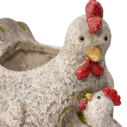 Chicken With Chick Planter W  Hole & Plug 37x29cm - Image 3