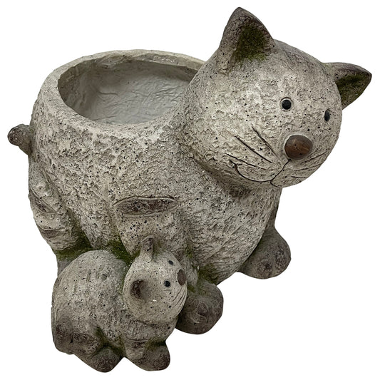 Cat with Kitten Planter w/ Hole & Plug 32x29cm
