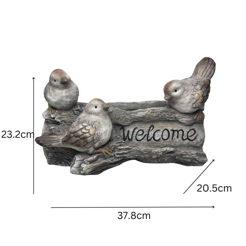 Welcome W 3 Birds Planter W  Hole & Plug 38x23cm - Image 4