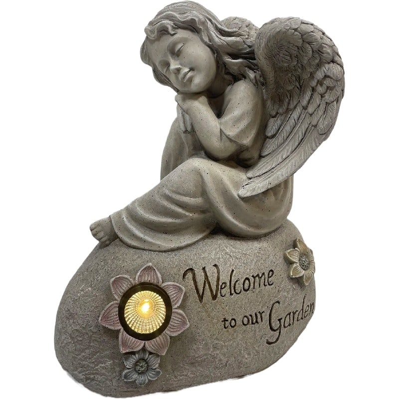 Welcome Garden Angel w Solar Light 44cm