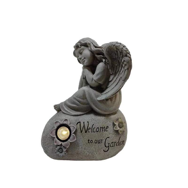 Welcome Garden Angel w Solar Light 44cm - Image 2