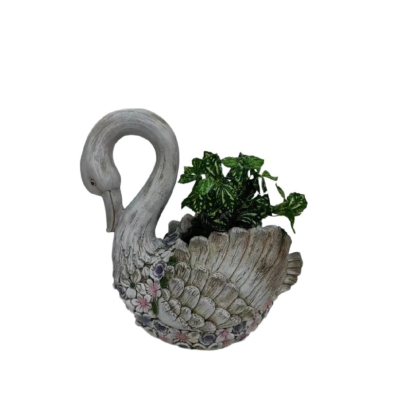 Swan + Flowers Planter w Hole + Plug 52cm - Image 4