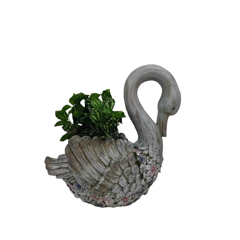 Swan + Flowers Planter w Hole + Plug 52cm - Image 5