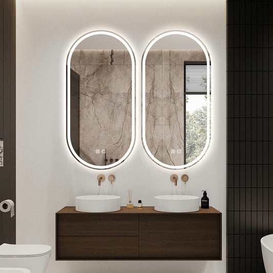 Oval LED Mirror Frameless Frosted Bathroom Mirror with Defogger & Dimmable 30mm LED Strip 130cm x 70cm