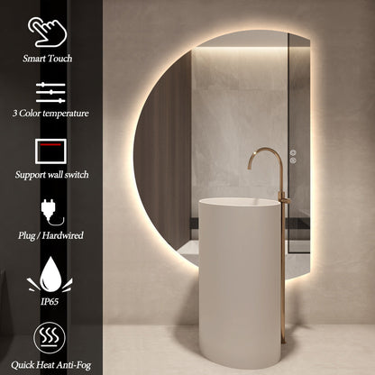 Right Cut Moon LED Mirror 77cm x 110cm Frameless Backlit Wall Mirror