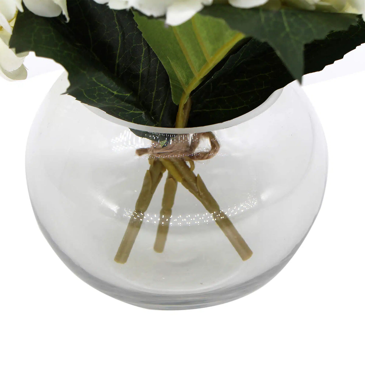 Premium Faux Hydrangea with Glass Vase (Artificial Flowering White Hydrangea) 23cm - Image 3