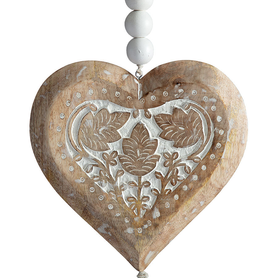Mango Wood Heart w Beads & Tassle 73cm