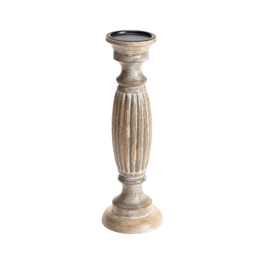 Mangowood Classic Carved Pillar Candle holder 38cm