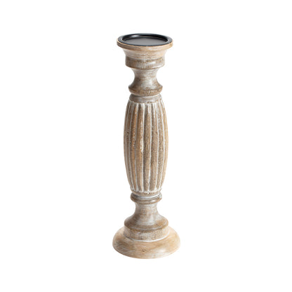 Mangowood Classic Carved Pillar Candle holder 38cm