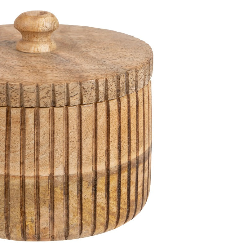 Handcrafted Round Box w Linear Carving 12cm - Image 4