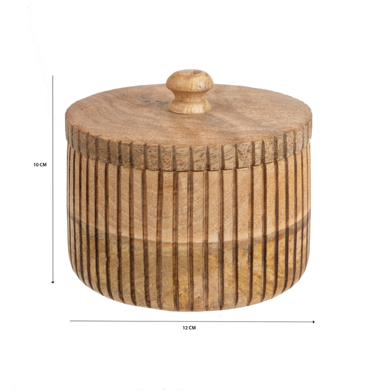 Handcrafted Round Box w Linear Carving 12cm - Image 5