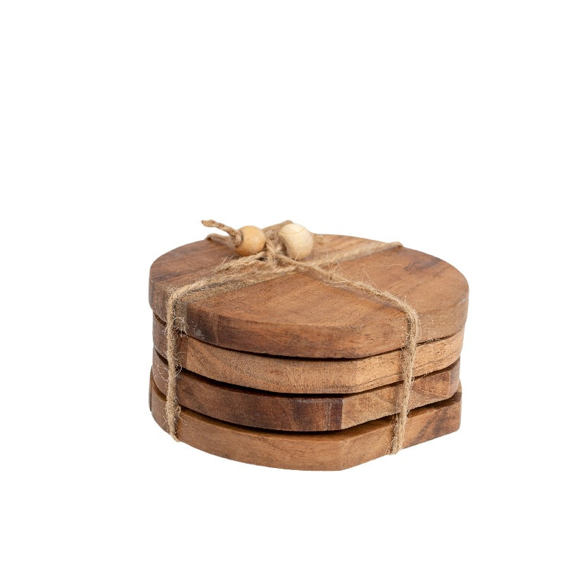 Handcrafted Natural 4pc Coaster Set w Tie 10cm
