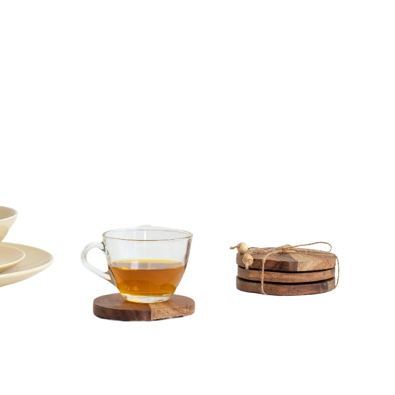 Handcrafted Natural 4pc Coaster Set w Tie 10cm - Image 2