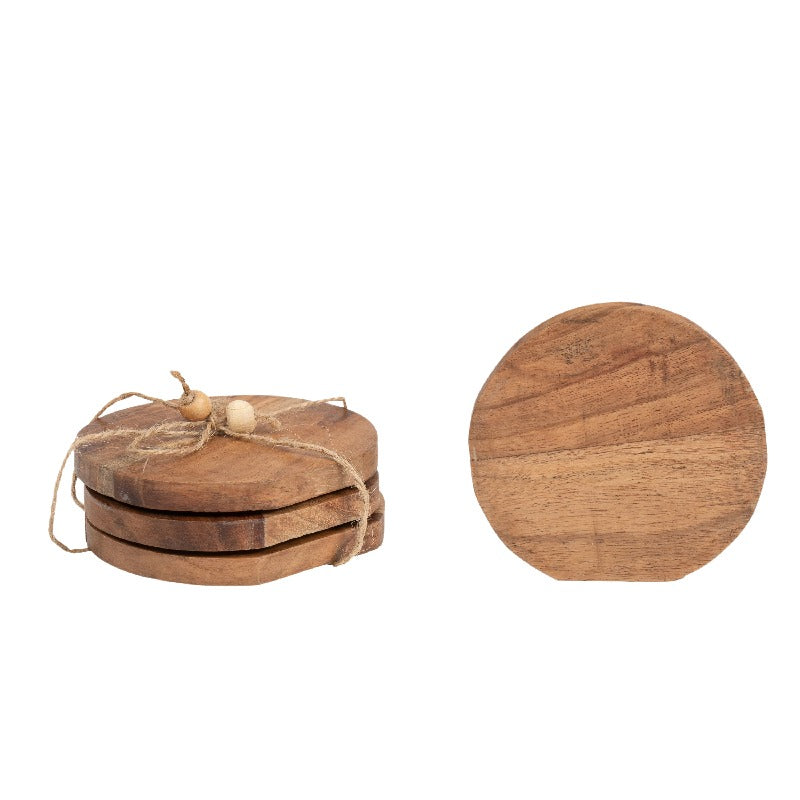 Handcrafted Natural 4pc Coaster Set w Tie 10cm - Image 4