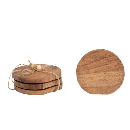 Handcrafted Natural 4pc Coaster Set w Tie 10cm - Image 4