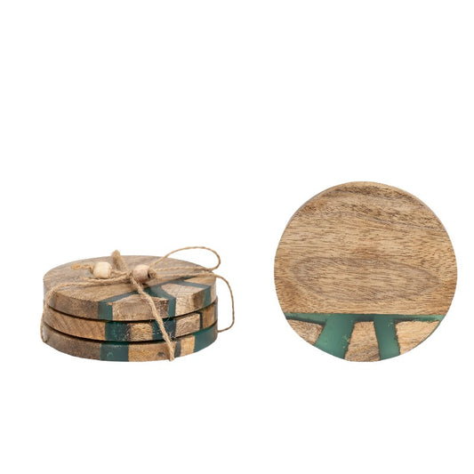 Handcrafted Coastal Finish 4pc Coaster Set w Tie 10cm - Image 2
