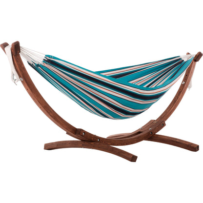 Vivere Double Sunbrella Hammock with Solid Pine Stand (260cm) - Token Surfside