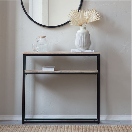 Avoca Mango Wood Console Table w Shelf 90cm