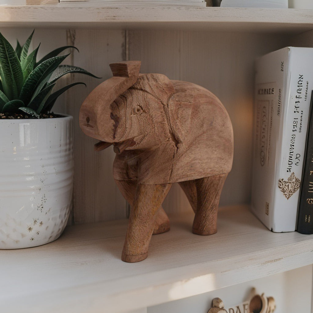 Cracked Finish Mango Wood Elephant 18cm