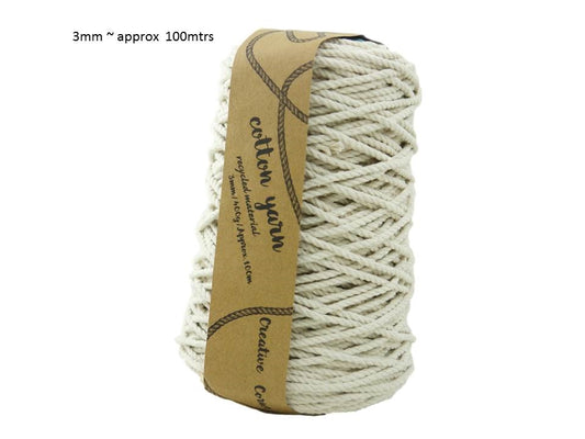bulk 12 Macrame Cotton Yarn 100mtrs 3mm 400G Natural