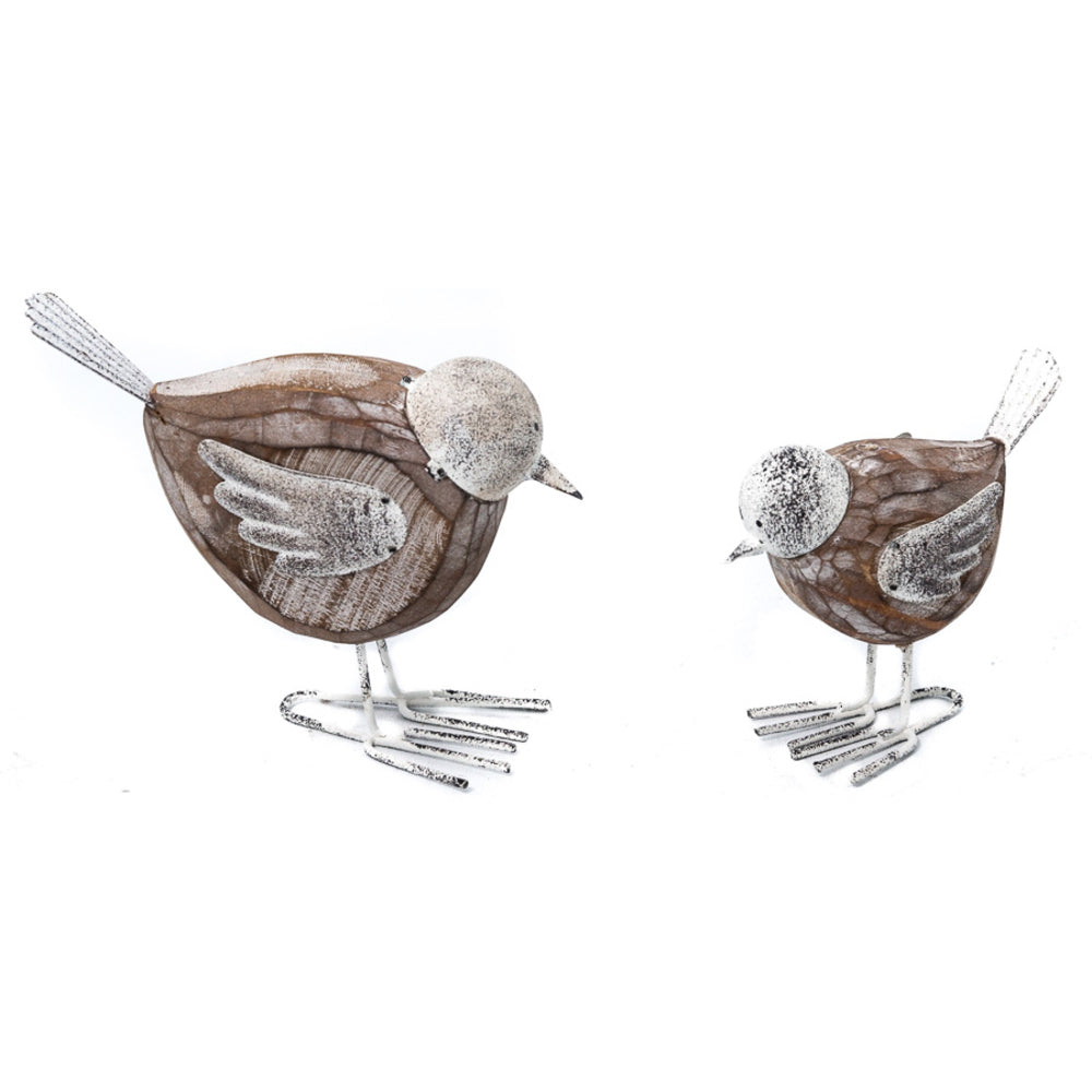Set 2 Mother & Baby Bird Ornament Wood / Metal 17cm - Image 2