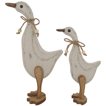 Set 2 Shabby Chic Mum & Child Ducks Ornament 31cm