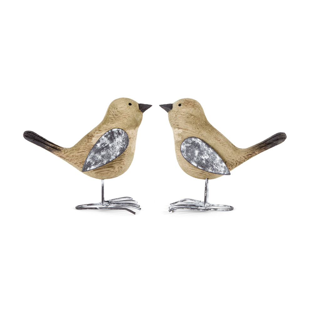 Set 2 Asst Shabby Birds Ornament Natural w Grey 10cm