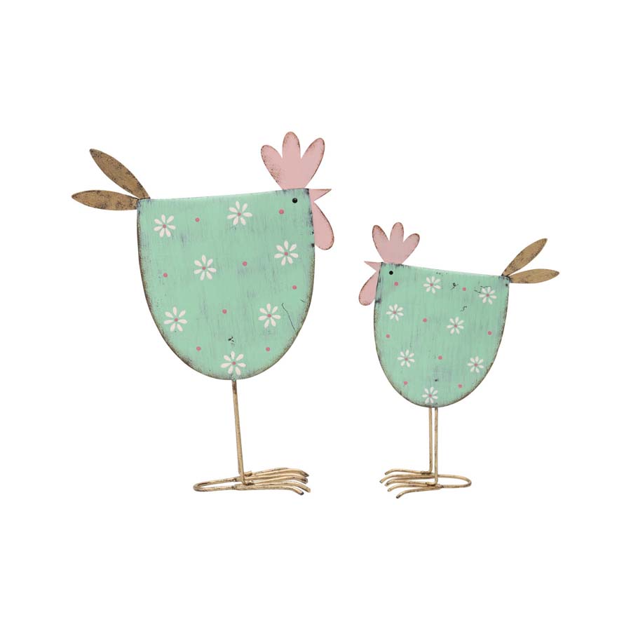 Set 2 Mum & Child Glamorous Metal Chook 24cm, 18cm - Image 2