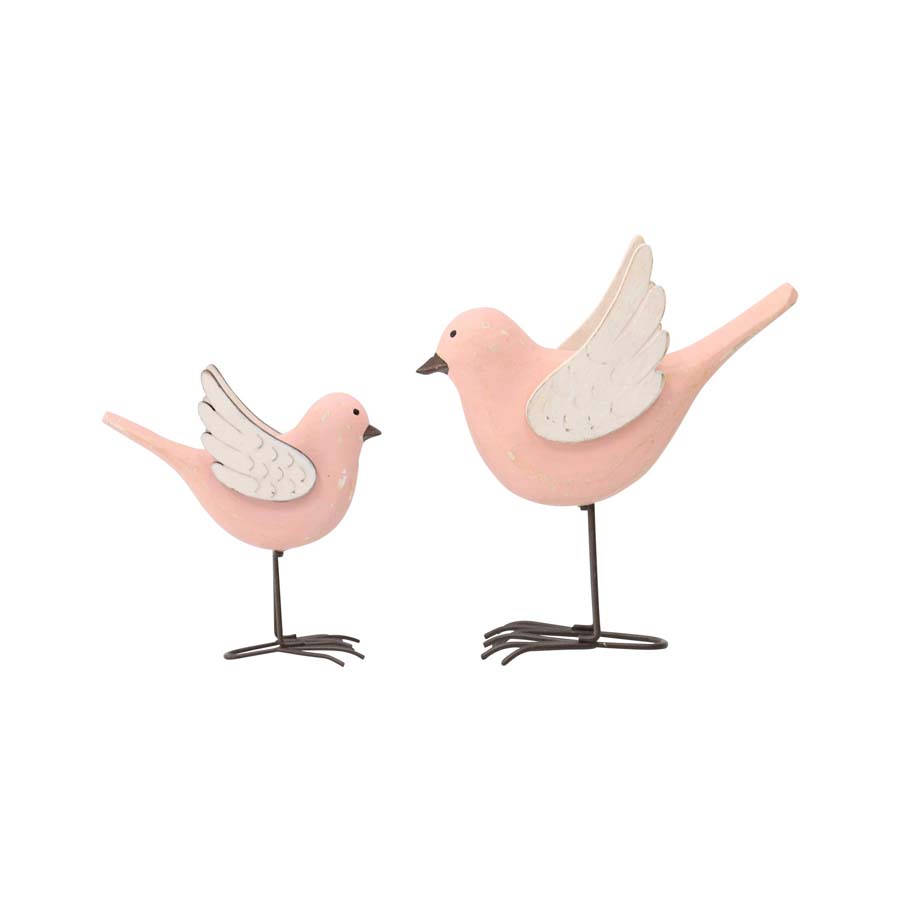 Set 2 Mum & Child Blush Birds w Wings Up 13cm