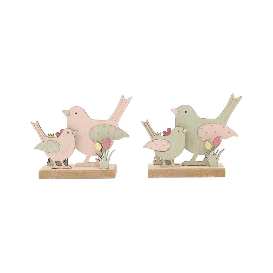 Set 2 Asst Glam Bird Family in Garden 15cm