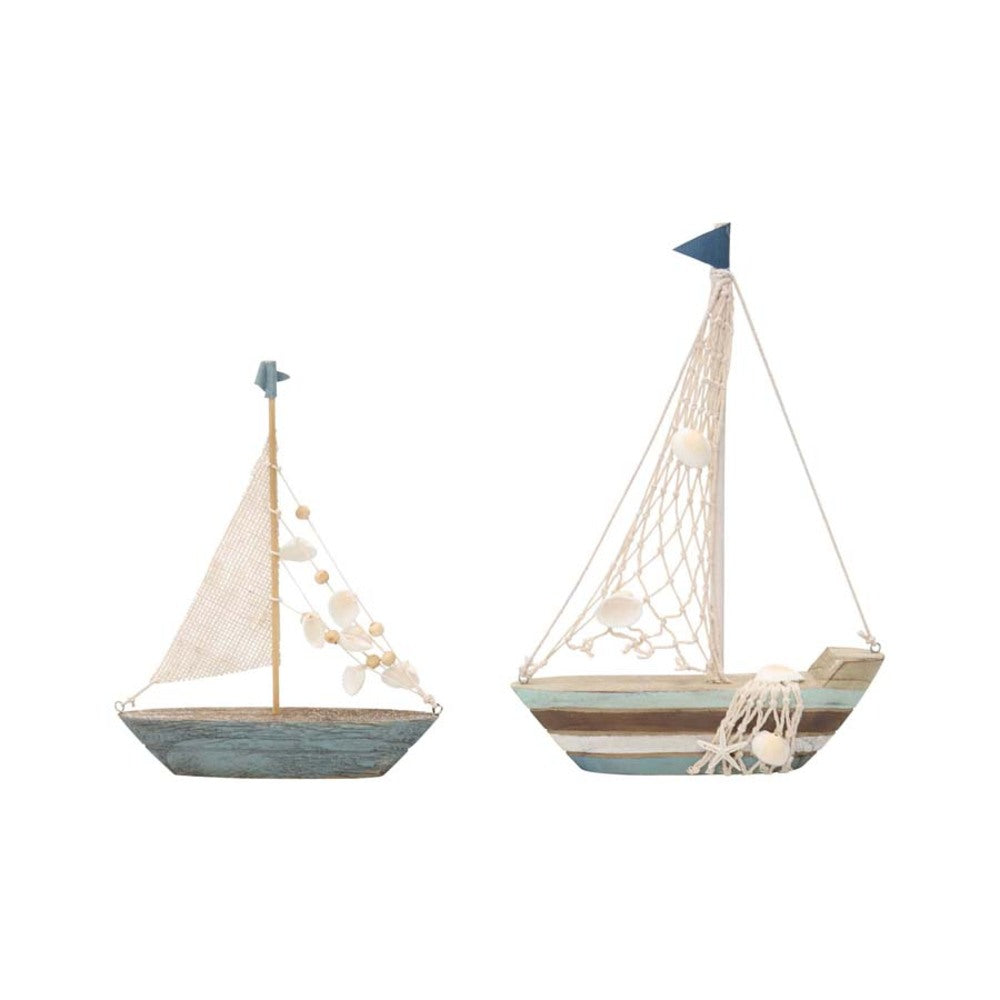 Set 2 Asst Boats w Shells Ornament 31cm