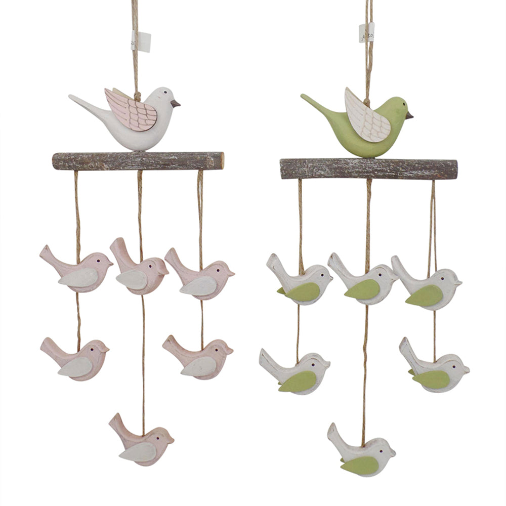 Set 2 Asst Pastel & Rustic Birds Mobiles 42cm