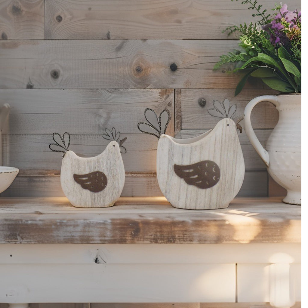 Set 2 Mum & Child French Country Chooks 17cm