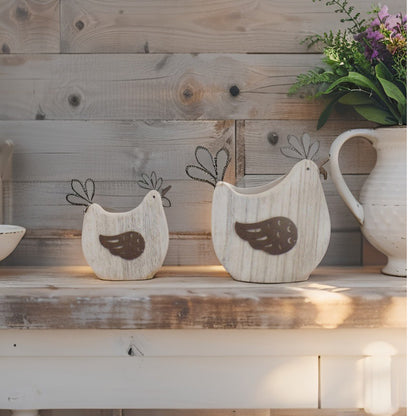 Set 2 Mum & Child French Country Chooks 17cm