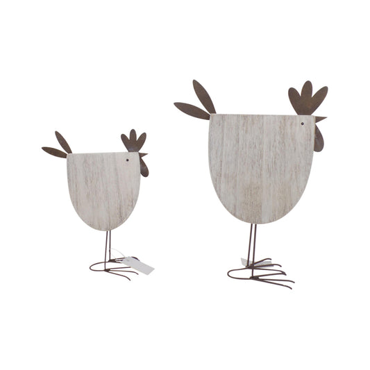 Set of 2 French country wooden chooks, mum and child
